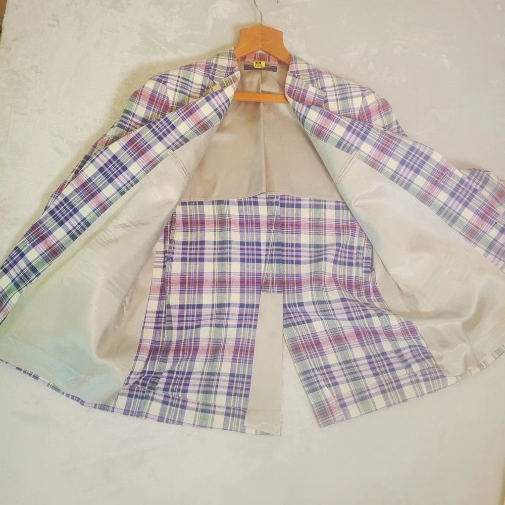Vintage Brooks Brothers Multicolor Plaid Madras Cotton Sack Blazer 43L